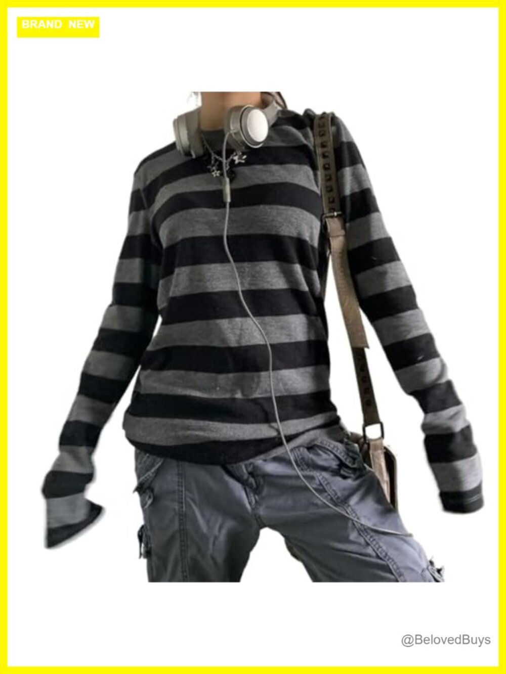 Women's Striped Long Sleeve Tee Y2K Grunge Slim Fit Streetwear